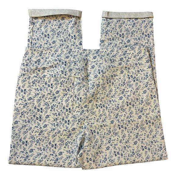 Mario Serrani White/Blue Floral Print Straight/Stretch Pants- M - Picture 2 of 8